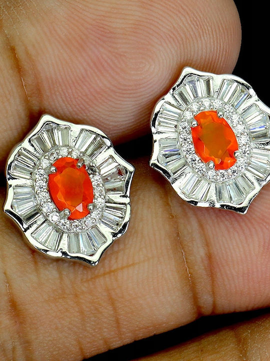 Silver 925 Elegant Earrings Zirconia Natural Orange Opals 4