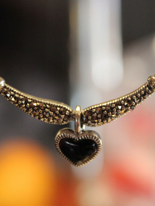 Silver Necklace Delicate Natural Marcasite Heart