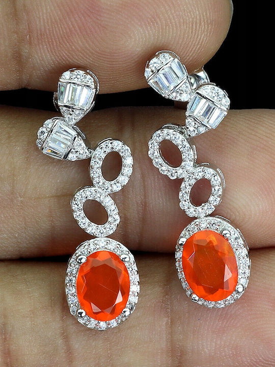 Silver 925 Earrings Zirconia Natural Orange Opals 3