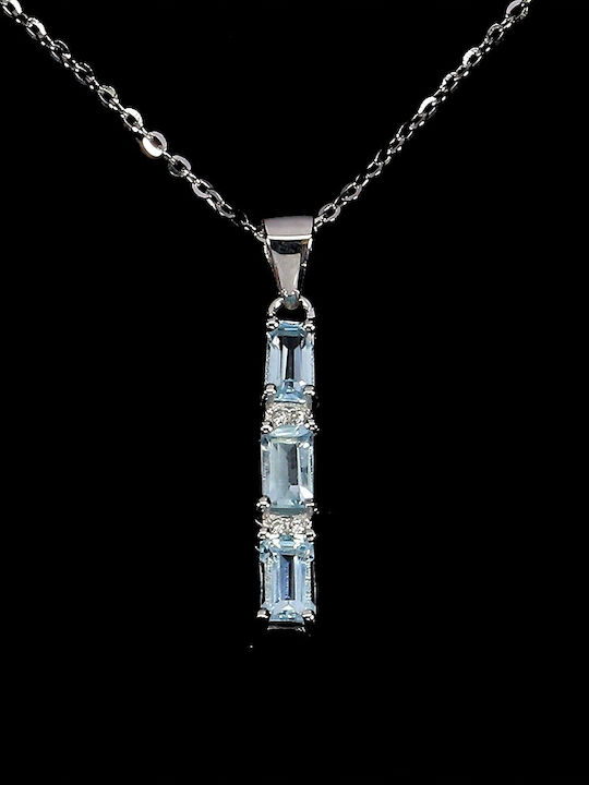 Silver Delicate Necklace Natural Sky Blue Topazes Zircons Stunning