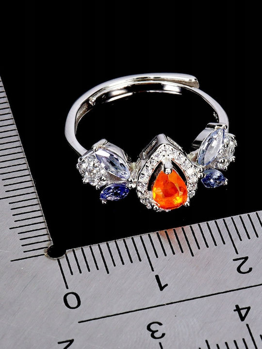 925 Silver Delicate Ring Orange Opal Tanzanite Zircon Size 15