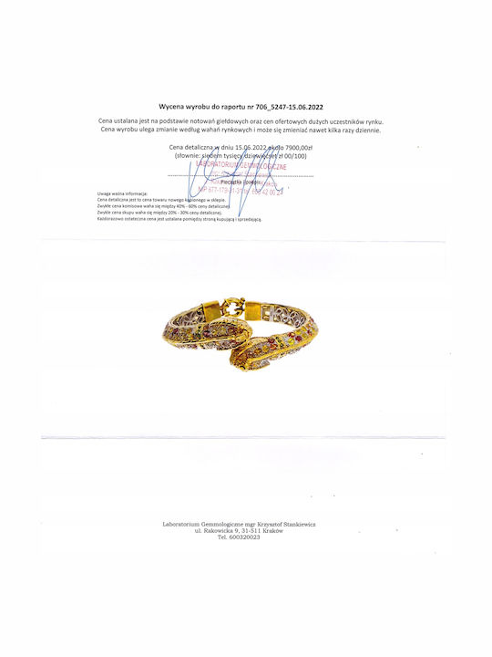 Silver Sapphire Dragon Bracelet Certificate