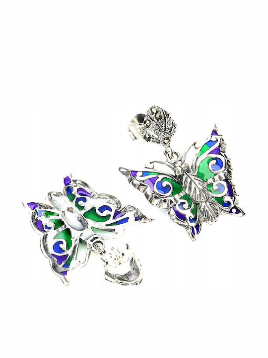 Silver 925 Enamel Earrings Natural Marcasite Butterfly 5