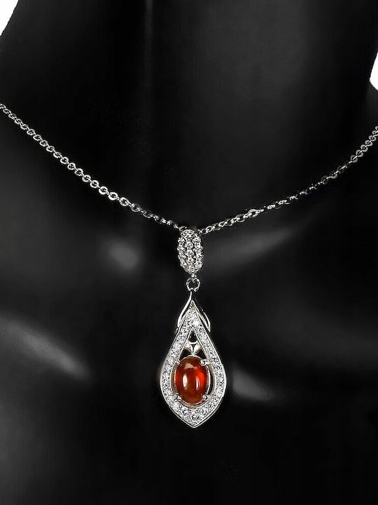 925 Orange Opal Zirconia Delicate Necklace