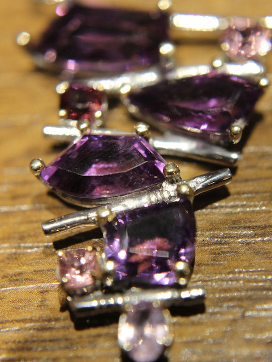 Silver Necklace Natural Amethysts Pearls Spinels