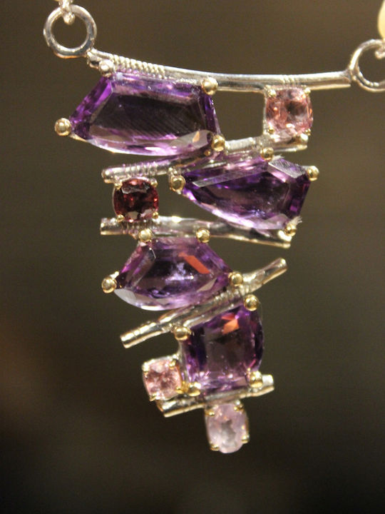 Silver Necklace Natural Amethysts Pearls Spinels