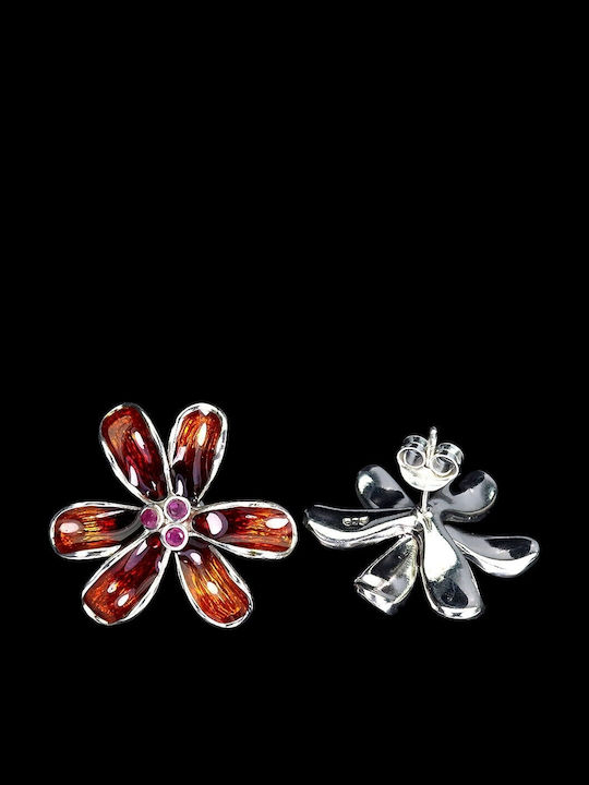 1 Fantasy Enamel Earrings Natural Rubies Flower 925