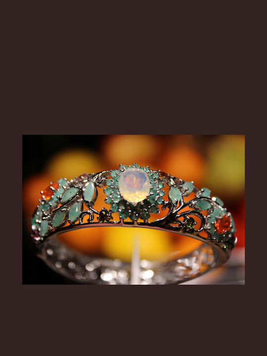 Silver Stunning Bracelet Opals Emeralds Natural Tourmalines