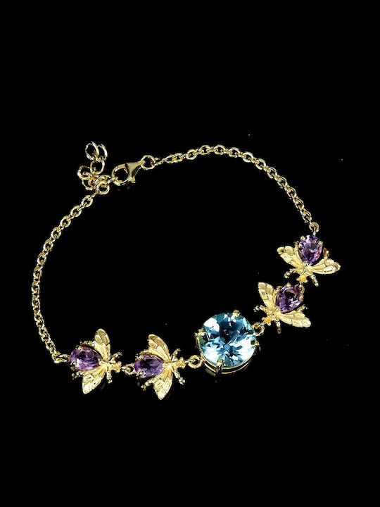 Spectacular Bracelet Natural Sky Blue Topaz Amethyst Bee 925 Spectacular Bracelet Natural Sky Blue Topaz Amethyst Bee 925