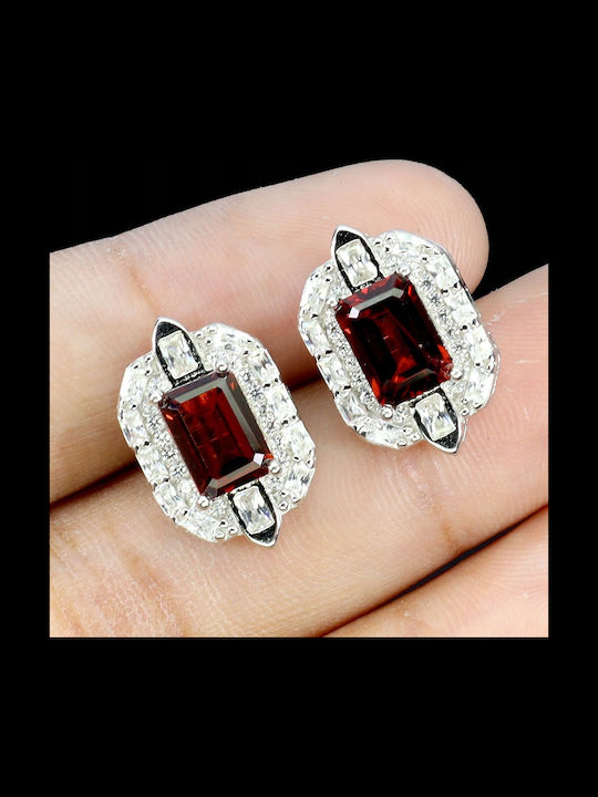 925 Elegant Silver Earrings Zirconia Natural Garnets Beautiful 4