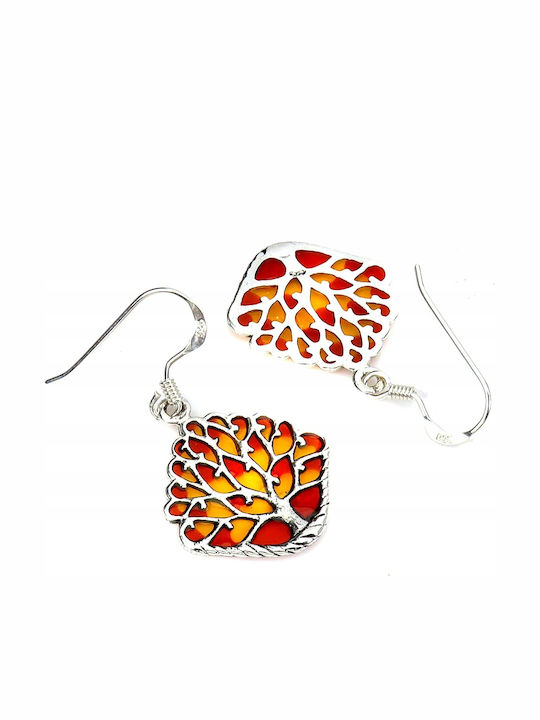 Silver 925 Orange Enamel Tree Earrings 1
