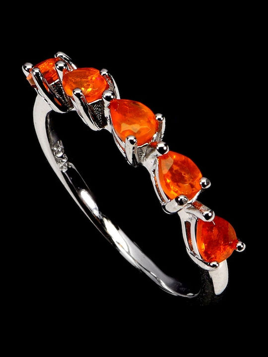 925 Delicate Silver Ring Size 14 Natural Orange Opals