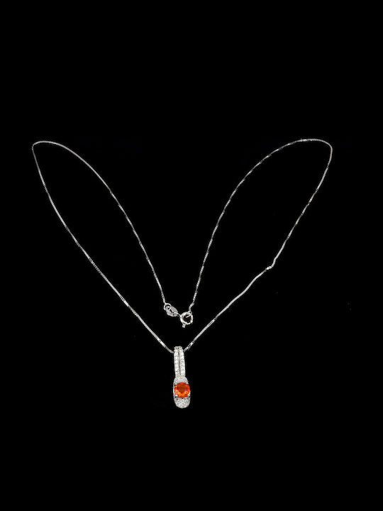 Delicate 925 Silver Necklace Natural Orange Opal Zirconia