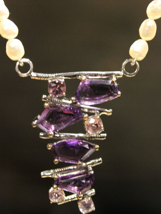 925 Silver Necklace Natural Amethysts Pearls Spinels 925 Silver Necklace Natural Amethysts Pearls Spinels