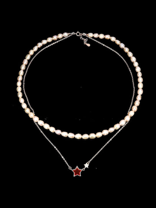 Elegant Stunning Silver Necklace Natural Pearls Zircon Star
