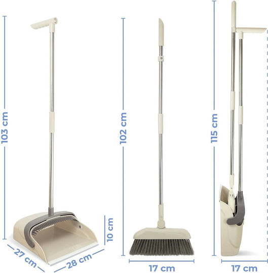 Set Mătură și Fară Mâner Alista Home Pentru Uz Casnic Plastic Oțel Maro Bej Depozitare Verticală 26x25.5x83 Cm