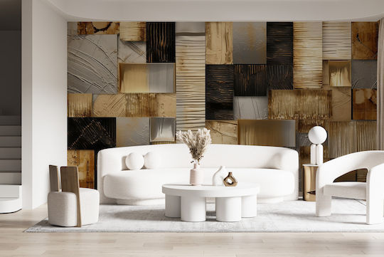 Industrial 3D Geometric Gold Black Grey Contemporary Style Wallpapers