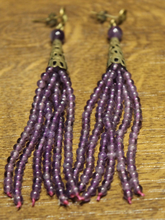 Dangling Earrings Natural Amethyst Stones Brass 3