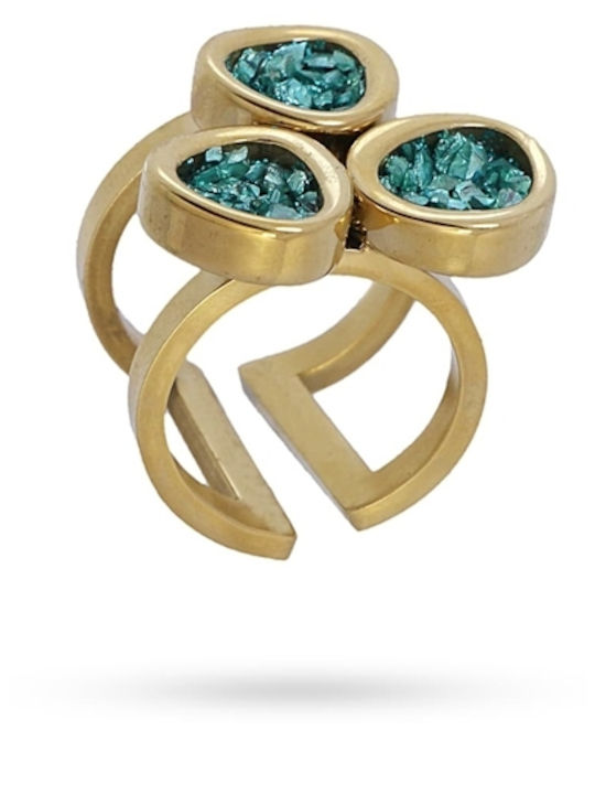 Anartxy Women's Ring with Stones Steel Gold Plated VAN065AT