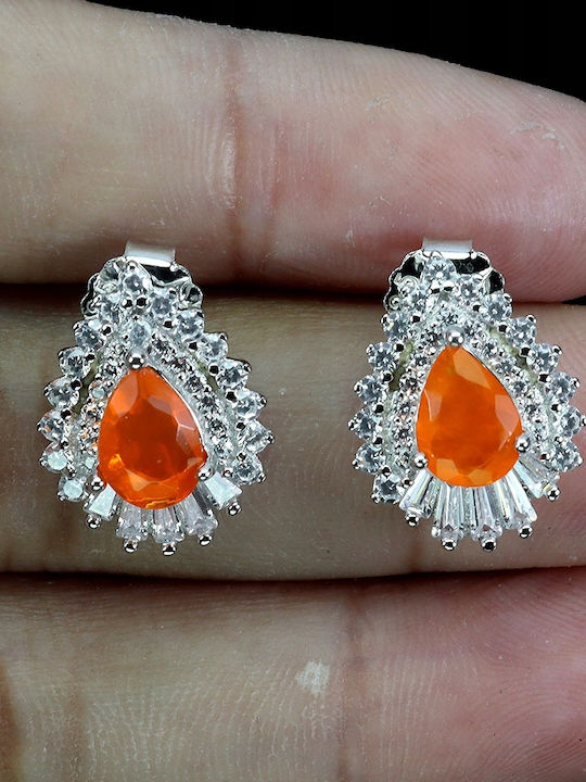 Songea Silver 925 Earrings Delicate Zircon Orange Natural Opals 4
