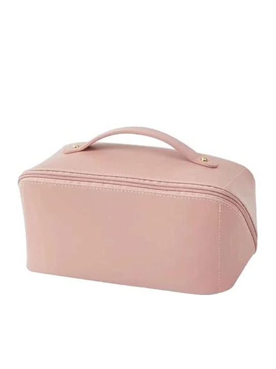 Geantă De Călătorie Pentru Cosmetice Portabilă Impermeabilă Din Piele Eco Cu Compartimente Multiple Și Fermoar 23 X 11.5 X 10.5 Cm Roz
