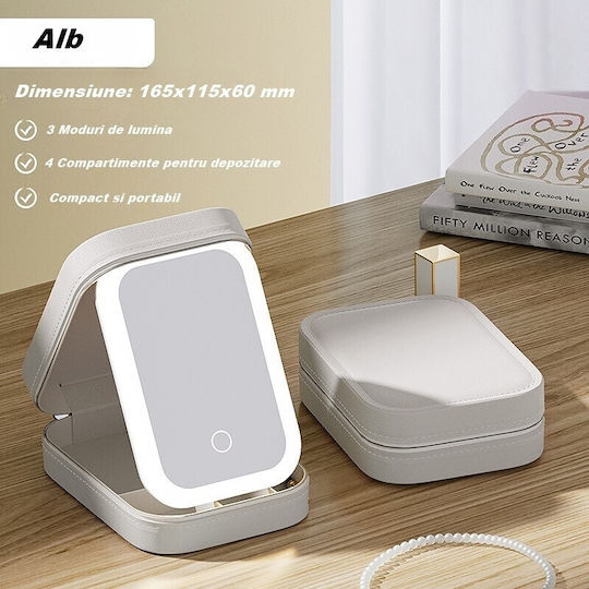 Alista Home Oglindă Machiaj Geantă Cu Lumină 16.5x11.5cm Albă