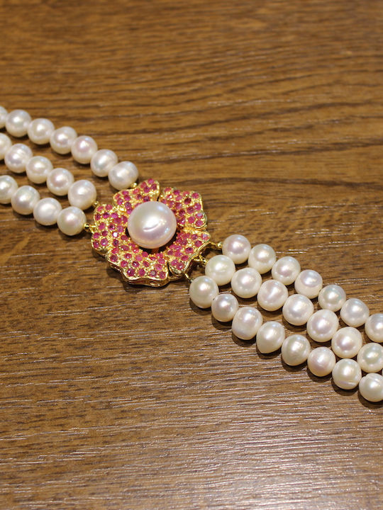 925 Silver Bracelet Natural Rubies Pearls