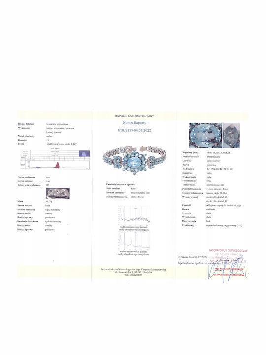 Silver Bracelet Zircon Topaz Certificate 4