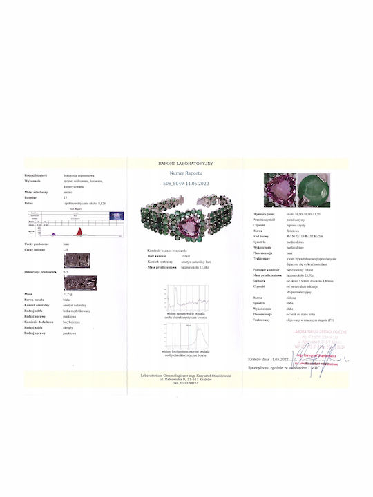 Natural Beryl Amethyst Bracelet Certificate