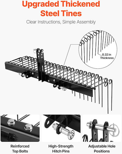 Vevor Adjustable 150 Cm Agricultural 3 Point Tractor Rake Category 1 26 Copper Spring Teeth Zxscj60inchbp8sl7001v0