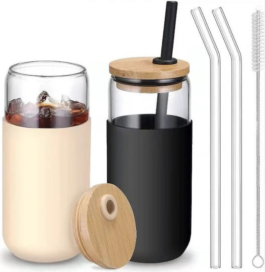 Alista Home Set Pahare Pentru Apă Din Sticlă Cu Pai 500ml 2 Bucăți