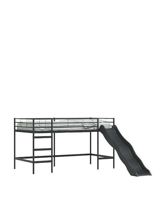 Pat Pentru Copii Tip Loft Bed Single Negru Pentru Saltea 90x200cm