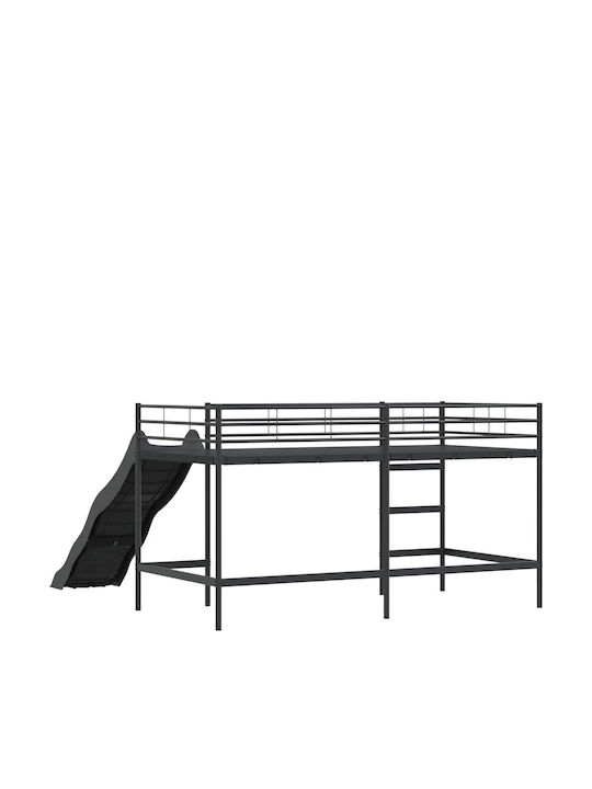 Pat pentru Copii Cușeta Semi Dublu Negru pentru Saltea 107x200cm