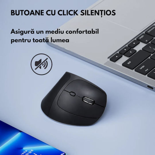 Qova Ασύρματο Εργονομικό Bluetooth Vertical Ποντίκι Μαύρο