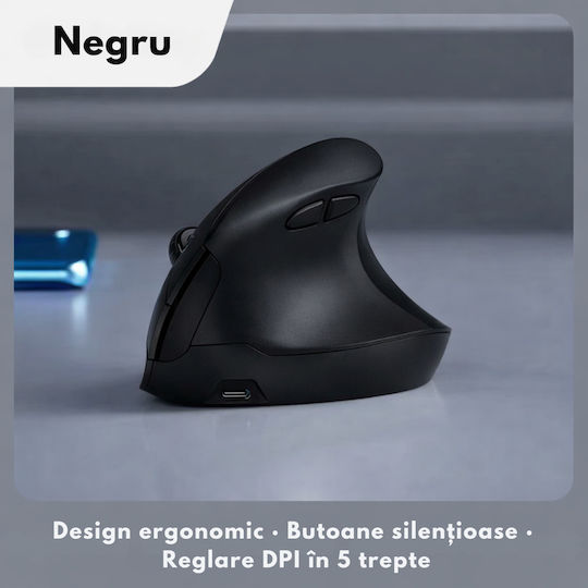 Qova Ασύρματο Εργονομικό Bluetooth Vertical Ποντίκι Μαύρο