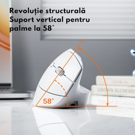 Qova Ασύρματο Εργονομικό Bluetooth Vertical Ποντίκι Λευκό