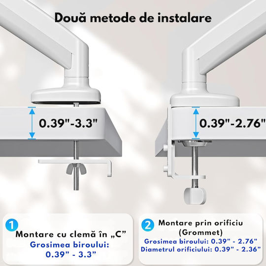 Bază de Birou pentru Monitor până la 32" cu Braț Albă