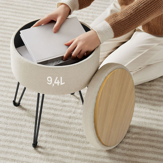 Footstool With Storage Space Upholstered With Ecru Fabric 32.5x32.5x44.1cm