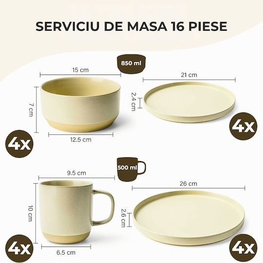 Miamio Bej Ceramică Set de Vase 16buc
