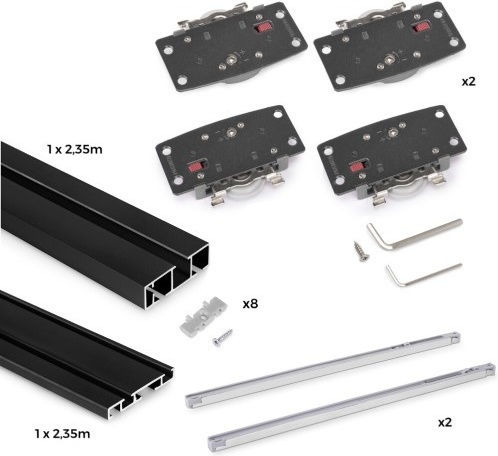 Two-Door Closet Mechanism with Brakes Emuca Flow 2 Width 2350mm Silver