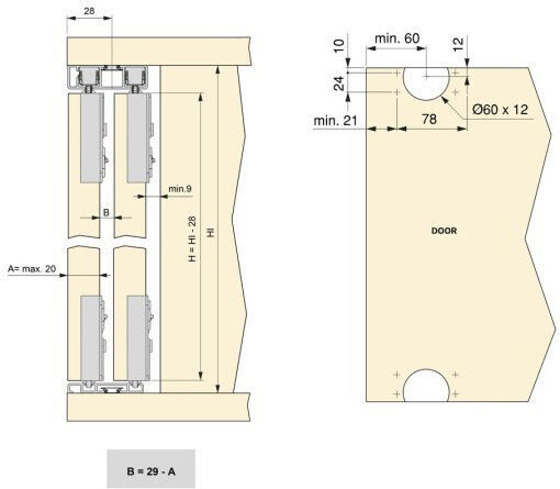 Two-Door Closet Mechanism with Brakes Emuca Flow 2 Width 2350mm Silver
