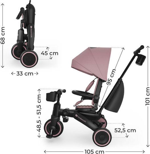 Kinderkraft Jazz 3 Convertible with Parental Handle 5 in 1 for 9 Months Pink
