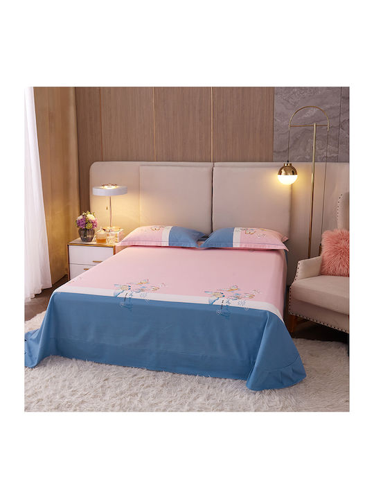 4 Seasons Collection Σετ Παπλωματοθήκη Φανελένια Υπέρδιπλη 220x240cm 2 Μαξιλαροθήκες & 1 Σεντόνι Ροζ Γαλάζιο