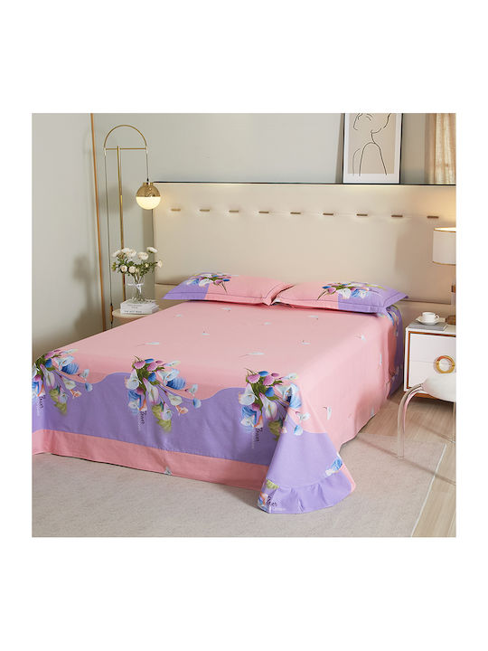 4 Seasons Collection Σετ Παπλωματοθήκη Φανελένια Υπέρδιπλη 220x240cm 2 Μαξιλαροθήκες & 1 Σεντόνι Ροζ Λιλά