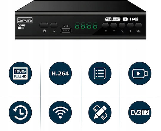 Tuner Satellite Decoder Dvb-t2 Hevc H.265 Full Hd Terrestrial Tv Usb Zenwire Dvb-t2 001