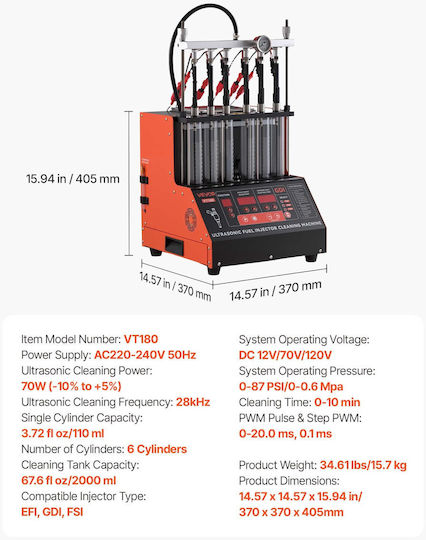 Vevor Injector Cleaning Machine 9 Test Functions Ultrasonic 6-Cylinder 28khz Adjustable 12v 70v 120v Cars & Motorcycles Csbpyzqxj6g1pal6a001v2