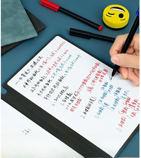 Set Planificator Reutilizabil A5 Pagini Whiteboard Pagini Albe Planificator Șters Uscat 3 Markere 1 Burete 1 Cârpă De Curățare Portabil 24 X 16.5 Cm Copertă Din Piele Neagră