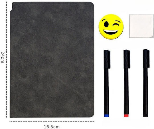 Set Planificator Reutilizabil A5 Pagini Whiteboard Pagini Albe Planificator Șters Uscat 3 Markere 1 Burete 1 Cârpă De Curățare Portabil 24 X 16.5 Cm Copertă Din Piele Neagră