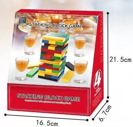 Alista Home Drinking Game Plastic Jenga Tower 4 Shot Glasses 18+ Multicolor