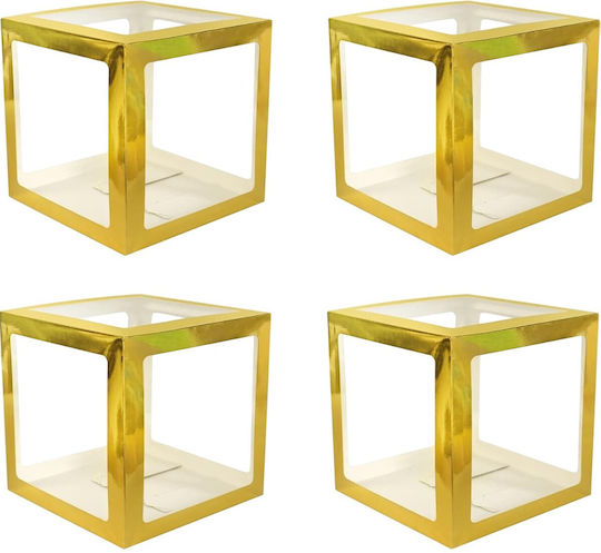 Set 4 Cutii Pentru Baloane Alista Home Model Simplu Tematică Zi De Naștere Cuburi Decorative Din Plastic Accesorii Pentru Petreceri 30 X 30 Cm Transparent Contur Auriu